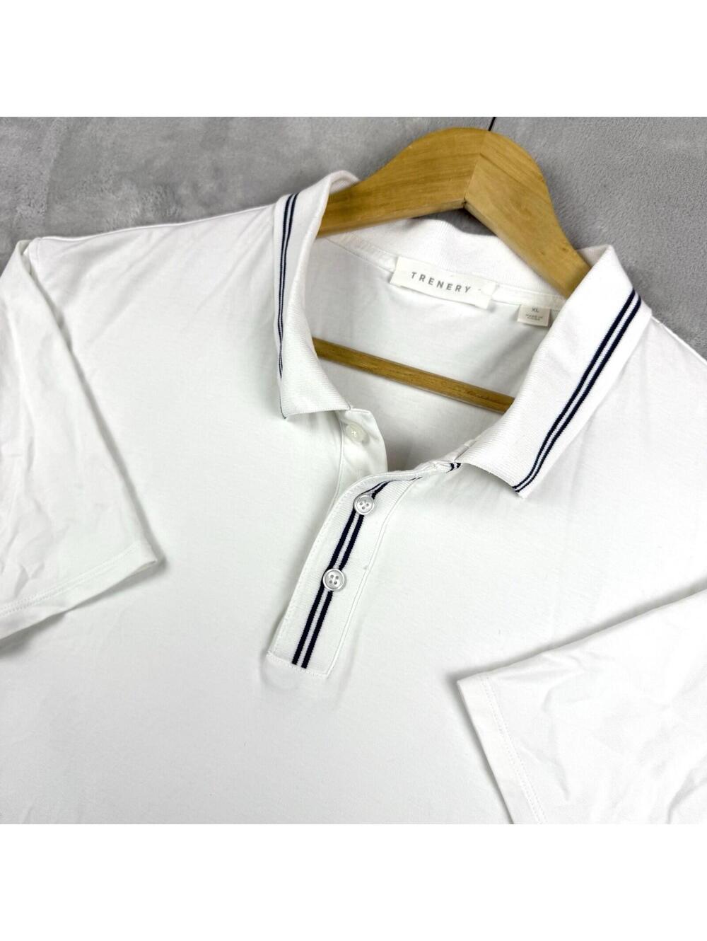Trenery Polo Shirt Mens XL White Luxury Minimalist Stretch Casual Cotton preppy